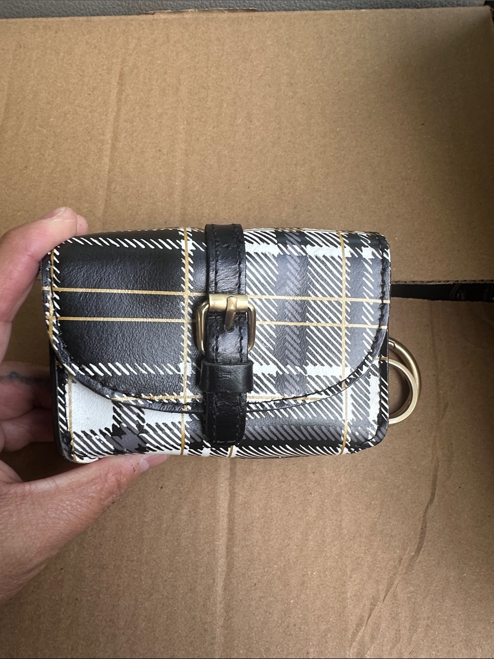 EUC Patricia Nash Black White Plaid Mini Key Pouch Wallet